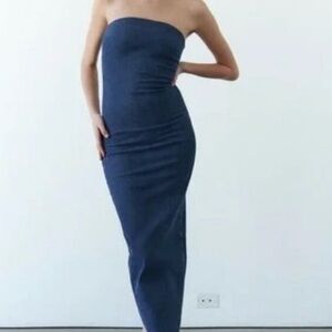 Zara Blue Strapless Bodycon Dress Cocktail